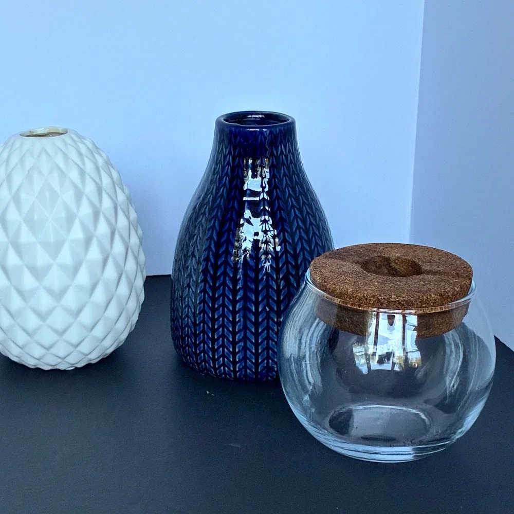 Vase Set Home Decor Ceramic Glass Bud Vases 6pc Lot Boho Chic Farmhouse Eclectic